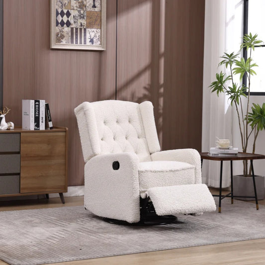 COOLMORE Rocking Recliner Chair,360 Degree Swivel Nursery Rocking Chair,Glider Chair,Modern Small Rocking Swivel Recliner Chair for Bedroom,Living Room Chair Home Theater Seat (White Teddy)-海智集-Default-