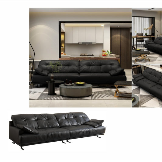 Italian Full-Grain Leather Living Room Sofa | Premium Aniline Leather for Elite Hospitality-海智集-