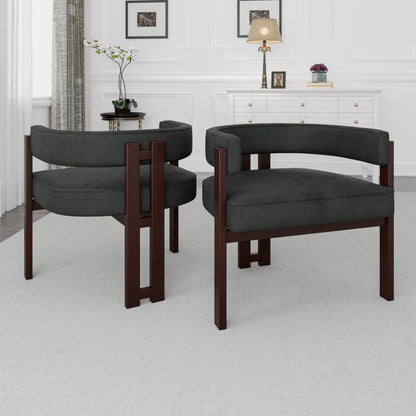 Modern Accent Chair Teddy Upholstered Armchair with Open Back 3 Legs Barrel Dining Chair Black-海智集-Default-