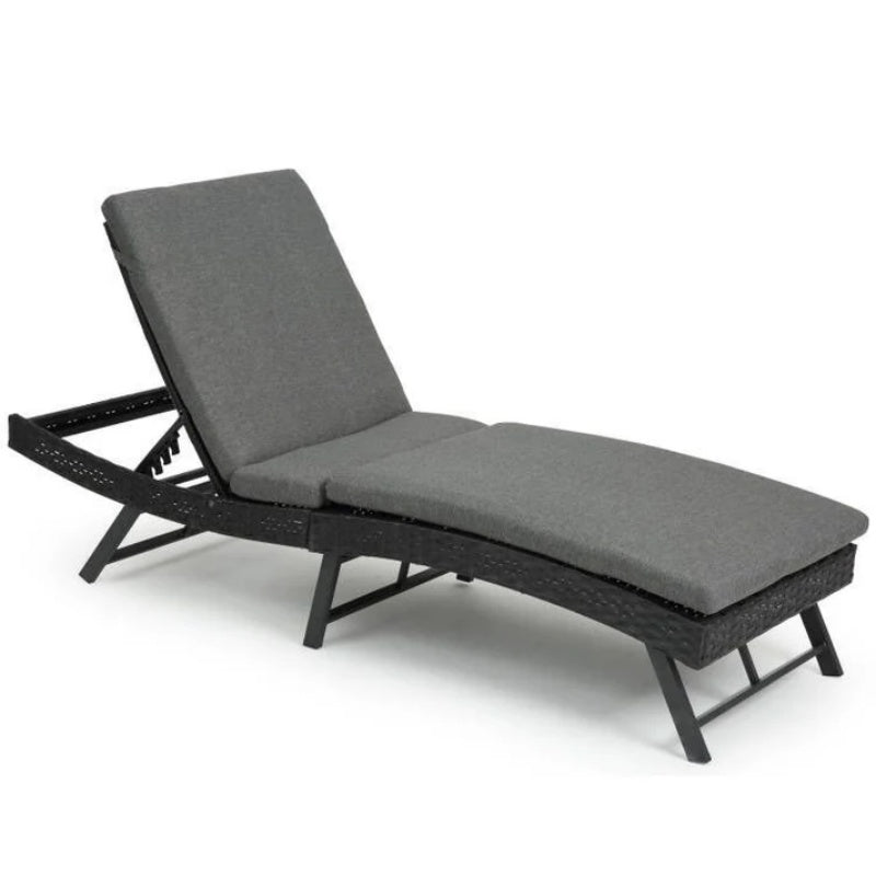 Steel folding Lounge Sets Outdoor Rattan Adjustable Back 3 Pieces Cushioned Patio Folding Chaise Lounge with Folding Table (Gray)-海智集-Default-