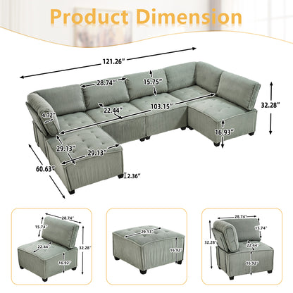 UNITED WE WIN Modular Sectional Sofa U Shaped Modular Couch with Reversible Chaise Modular Sofa Sectional Couch,6- Seat Convertible Sofa,Fit for Living Room-海智集-Default-