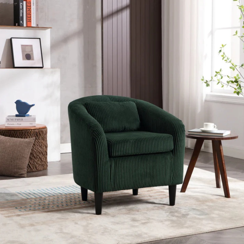 COOLMORE Living Room Accent Barrel Chair, Century Modern Style Decorative Chair, Armchair for Living Room with Thick Cushions and Pillows, Comfy Single Sofa Chair, Chair with Wooden Legs-海智集-Default-