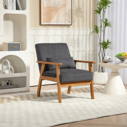 Leisure Chair with Solid Wood Armrest and Feet, Leisure chair, wood frame, velvet, l, solid rubber wood legs, Mid-Century Modern Accent chair, for Living Room Bedroom Studio chair-海智集-Default-