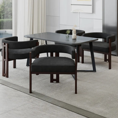 Modern Accent Chair Teddy Upholstered Armchair with Open Back 3 Legs Barrel Dining Chair Black-海智集-Default-