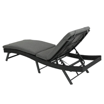 Steel folding Lounge Sets Outdoor Rattan Adjustable Back 3 Pieces Cushioned Patio Folding Chaise Lounge with Folding Table (Gray)-海智集-Default-