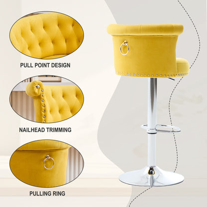 COOLMORE Velvet Bar Stool Set of 2, Adjustable Swivel Bar Stools with Silver Plated Metal Leg, Chrome Nailhead, Counter Height Chair for Kitchen,Dining Room-海智集-Default-