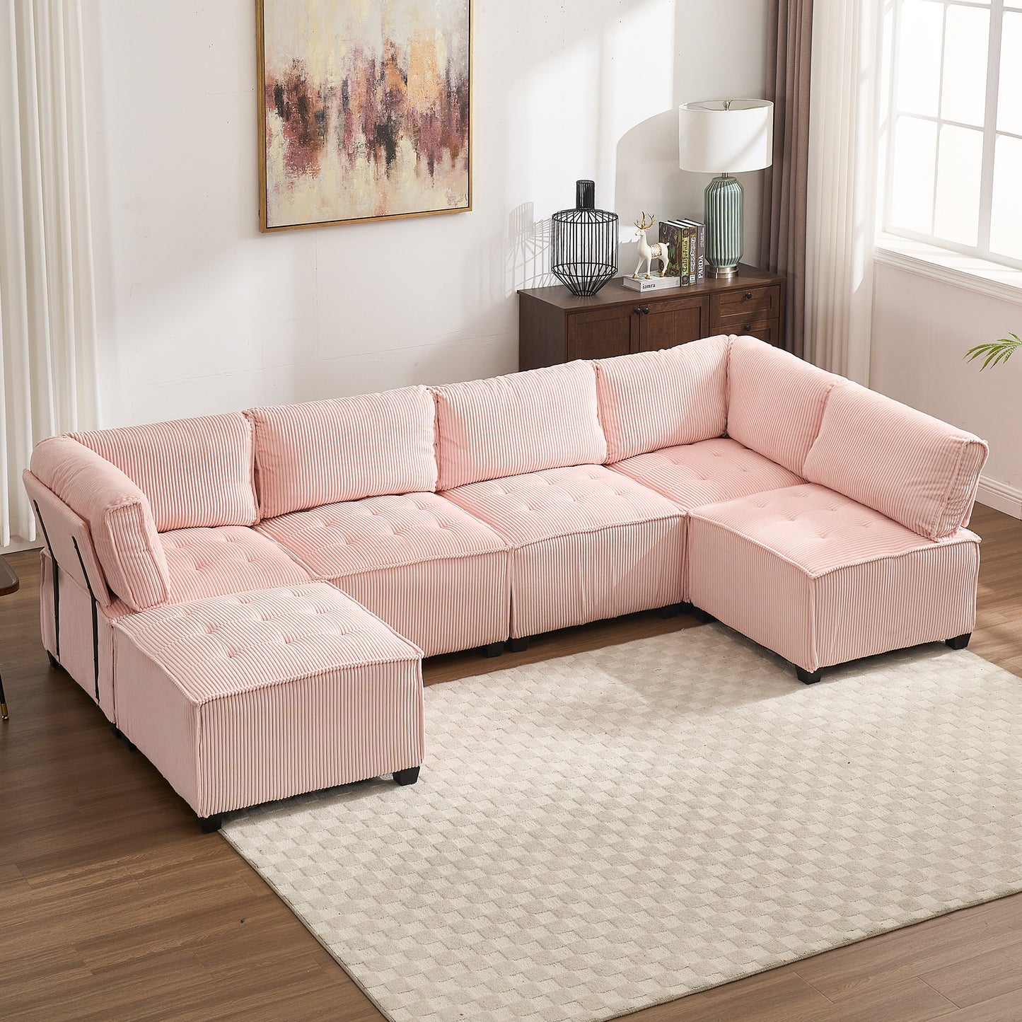 UNITED WE WIN Modular Sectional Sofa U Shaped Modular Couch with Reversible Chaise Modular Sofa Sectional Couch,6- Seat Convertible Sofa,Fit for Living Room-海智集-Default-