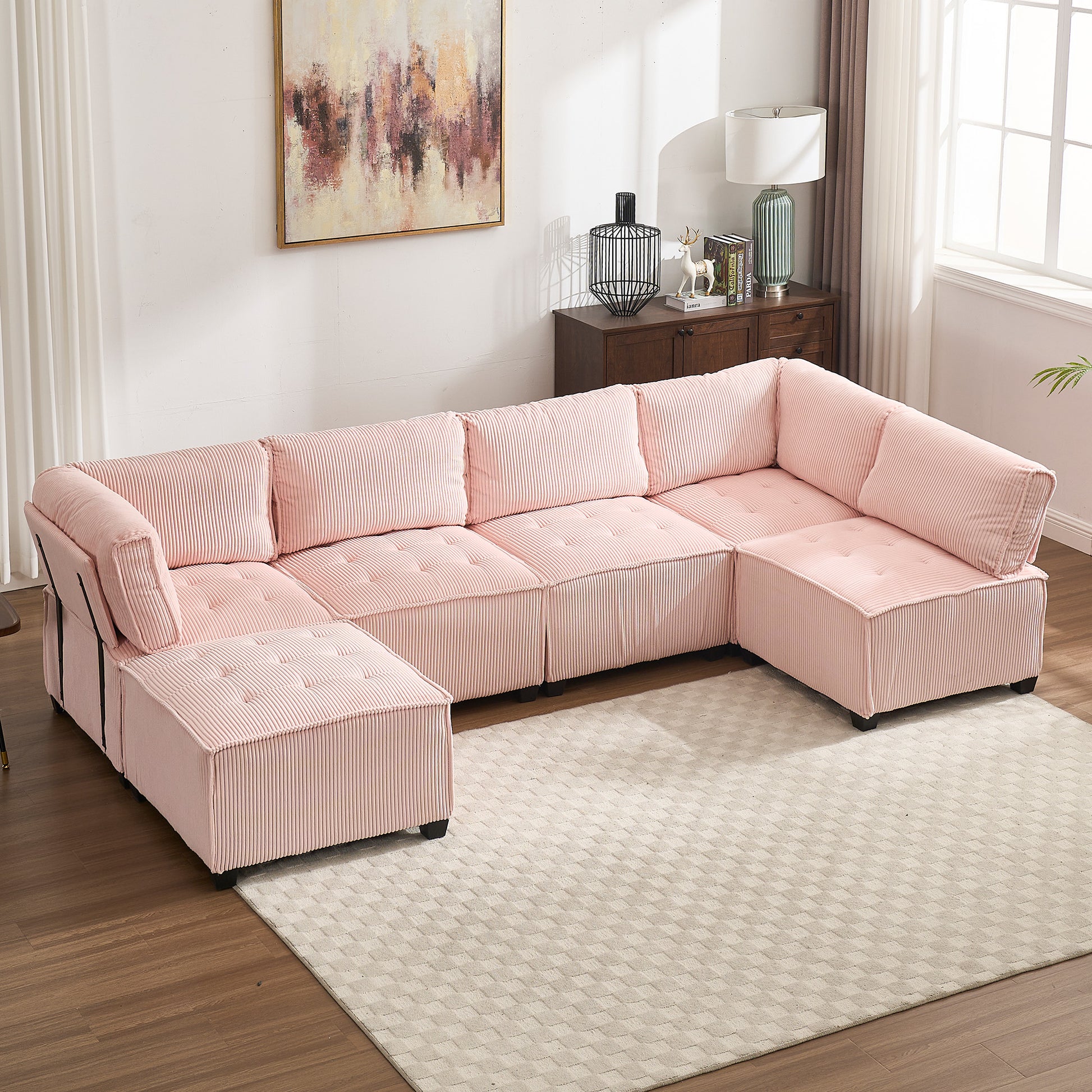 UNITED WE WIN Modular Sectional Sofa U Shaped Modular Couch with Reversible Chaise Modular Sofa Sectional Couch,6- Seat Convertible Sofa,Fit for Living Room-海智集-Default-