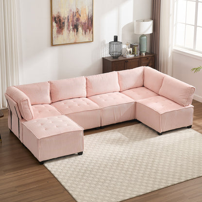 UNITED WE WIN Modular Sectional Sofa U Shaped Modular Couch with Reversible Chaise Modular Sofa Sectional Couch,6- Seat Convertible Sofa,Fit for Living Room-海智集-Default-