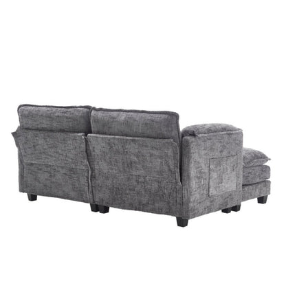 UNITED WE WIN Chenille fabric, solid construction, the overall structure of the sofa is stable, detachable armrests, two foot stools and two-seat sofa with side pockets-海智集-Default-