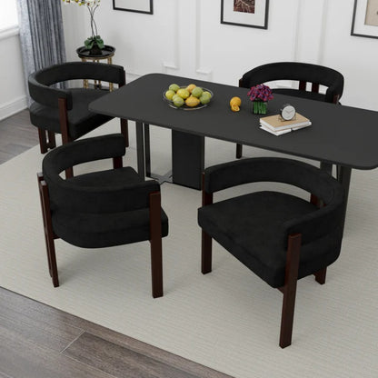 Modern Accent Chair Teddy Upholstered Armchair with Open Back 3 Legs Barrel Dining Chair Black-海智集-Default-