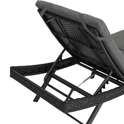 Steel folding Lounge Sets Outdoor Rattan Adjustable Back 3 Pieces Cushioned Patio Folding Chaise Lounge with Folding Table (Gray)-海智集-Default-