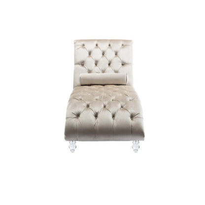 Velvet Chaise Lounge Indoor, Button-Tufted Upholstered Chair with Pillow, Beige Velvet, 63.38x28.94x34.05 inches-海智集-Default-