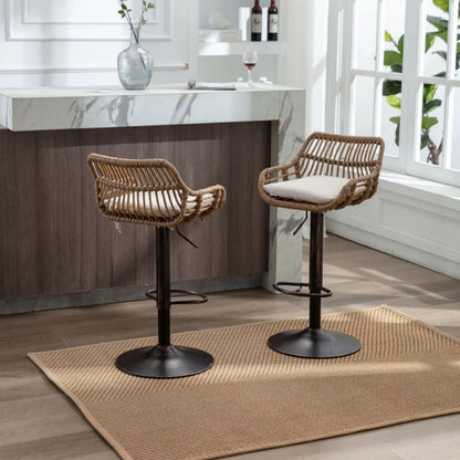 COOLMORE Modern Swivel Bar Stools Set of 2 with Adjustable Counter Height and Footrest in Beige Linen-海智集-Default-