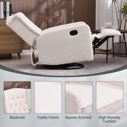 COOLMORE Rocking Recliner Chair,360 Degree Swivel Nursery Rocking Chair,Glider Chair,Modern Small Rocking Swivel Recliner Chair for Bedroom,Living Room Chair Home Theater Seat (White Teddy)-海智集-Default-