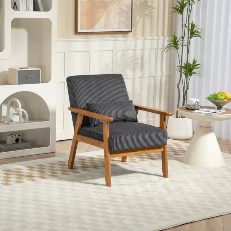 Leisure Chair with Solid Wood Armrest and Feet, Leisure chair, wood frame, velvet, l, solid rubber wood legs, Mid-Century Modern Accent chair, for Living Room Bedroom Studio chair-海智集-Default-
