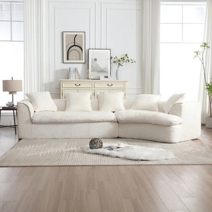 COOLMORE Boucle Sofa 3 Seater for Living Room Oversized Comfy Sofa unique double seat and corner construction for Apartment, Office Right Hand Facing (Beige)-海智集-Default-