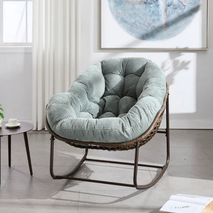 Outdoor Rattan Rocking Chair,Padded Cushion Rocker Recliner Chair Outdoor for Front Porch, Living Room, Patio, Garden, Light Green-海智集-Default-
