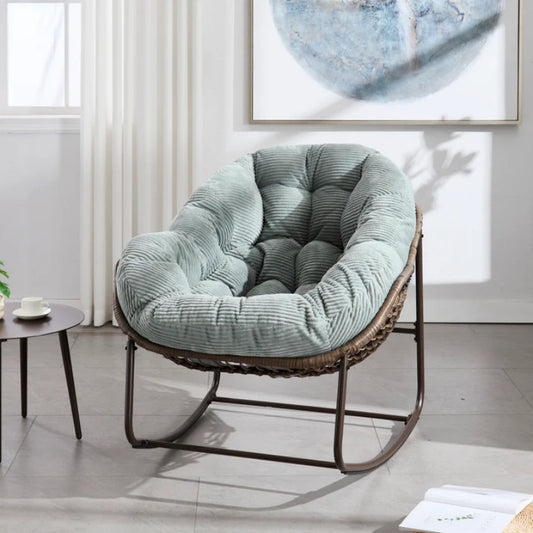 Outdoor Rattan Rocking Chair,Padded Cushion Rocker Recliner Chair Outdoor for Front Porch, Living Room, Patio, Garden, Light Green-海智集-Default-
