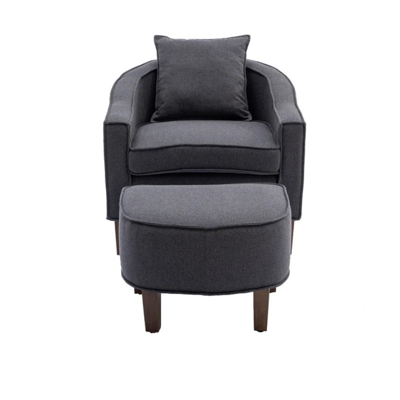 COOLMORE Accent Chair with Ottoman, Mid Century Modern Barrel Chair Upholstered Club Tub Round Arms Chair for Living Room-海智集-Default-