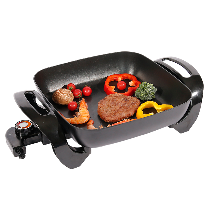 Multifunctional 1500w 28X28cm Aluminum Non Stick Smokeless Electric Frying Pan 6cm Deep Skillet-海智集-