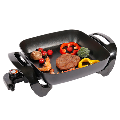 Multifunctional 1500w 28X28cm Aluminum Non Stick Smokeless Electric Frying Pan 6cm Deep Skillet-海智集-