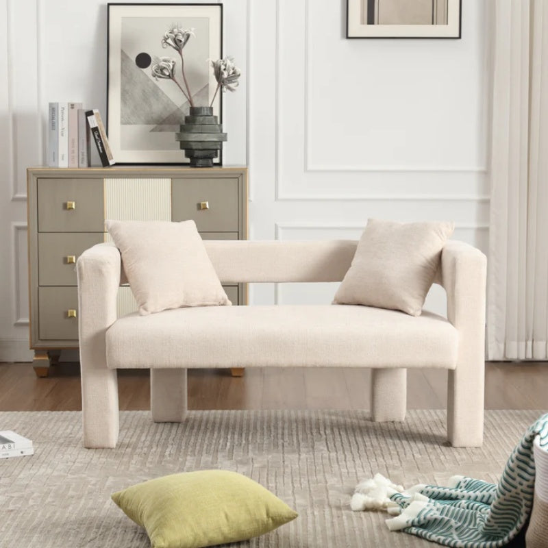 Modern Chenille Loveseat Sofa, Comfy Upholstered 2-Seater Sofa, Beige Chenille Fabric, 51.18'' H x 23.62'' W x 25.59'' D-海智集-Default-