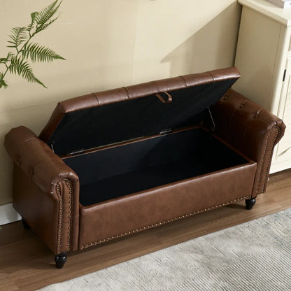 Coolmore Storage Ottoman 55.12 Inches Upholstered Fabric Storage Ottoman Bench,Button Tufted Ottoman with Storage for Living Room,Bedroom End of Bed Bench Withstands 275lbs-海智集-Default-