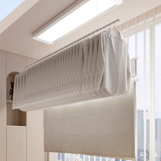 Smart Clothes Dryer -ZS12W-4101X-2XX- 4-Rod Expandable with LED Display, Wireless/Voice Control & Air-Dry, Ceiling Mounted for Home-海智集-