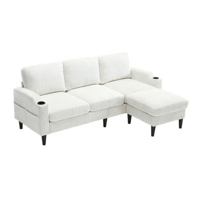 UNITED WE WIN Sofa for three, solid wood frame, Chenille fabric, side pocket, with two cup holders, footstool with storagestorage sofa /Living room sofa cozy sectional sofa-海智集-Default-