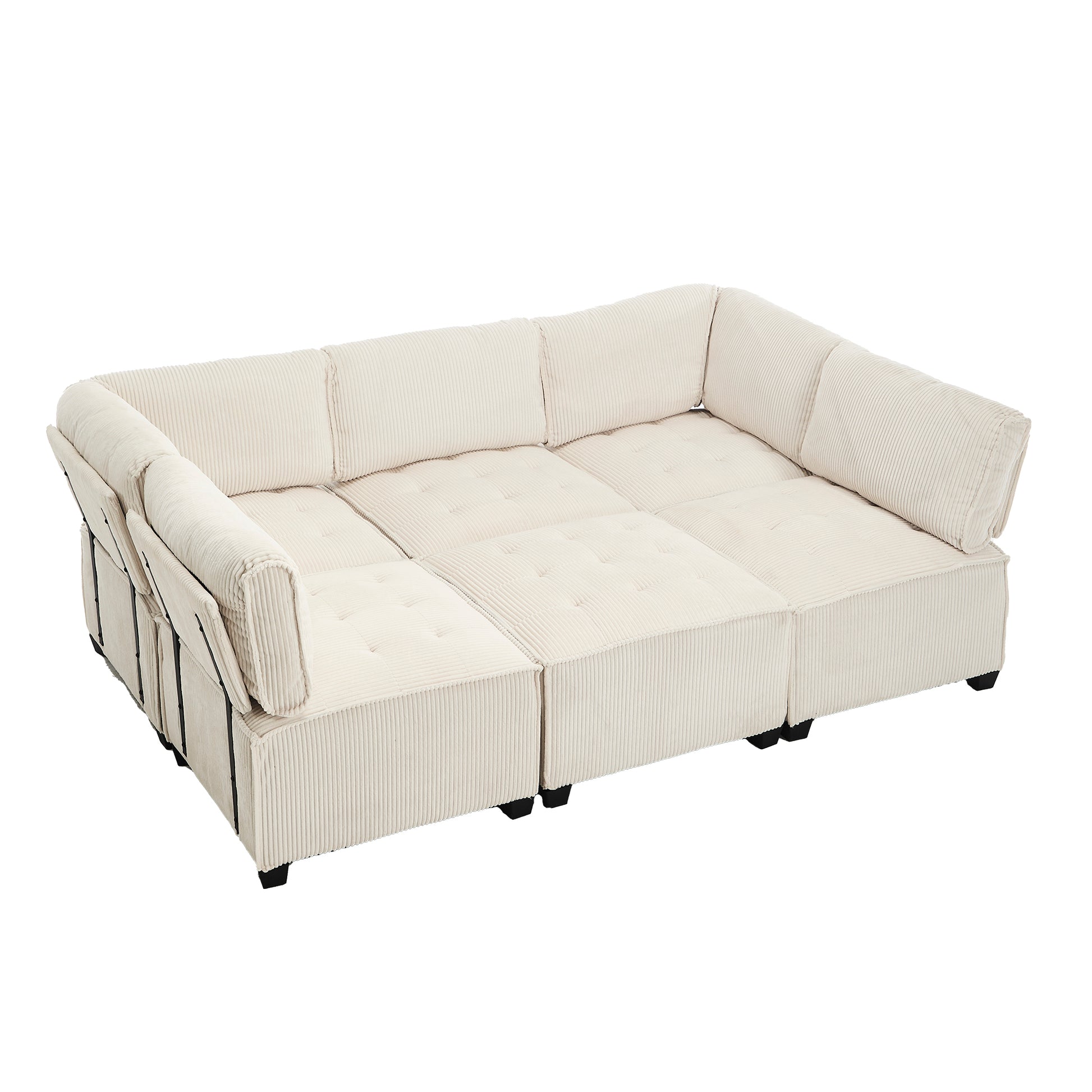UNITED WE WIN Modular Sectional Sofa U Shaped Modular Couch with Reversible Chaise Modular Sofa Sectional Couch,6- Seat Convertible Sofa,Fit for Living Room-海智集-Default-