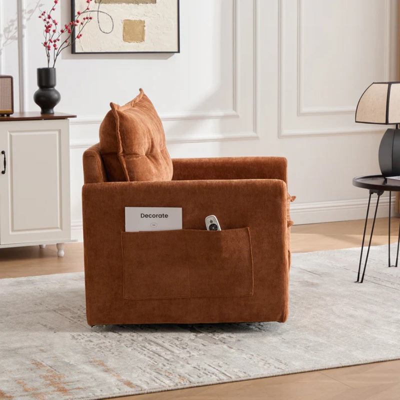 UNITED WE WIN Swivel Barrel Chair - Mid Century Modern Chair, Thick Padded Arm Chair with Solid Metal Base, Comfortable Single Sofa Chair, Swivel Accent Chair for Living Room Bedroom-海智集-Default-