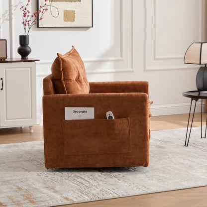UNITED WE WIN Swivel Barrel Chair - Mid Century Modern Chair, Thick Padded Arm Chair with Solid Metal Base, Comfortable Single Sofa Chair, Swivel Accent Chair for Living Room Bedroom-海智集-Default-
