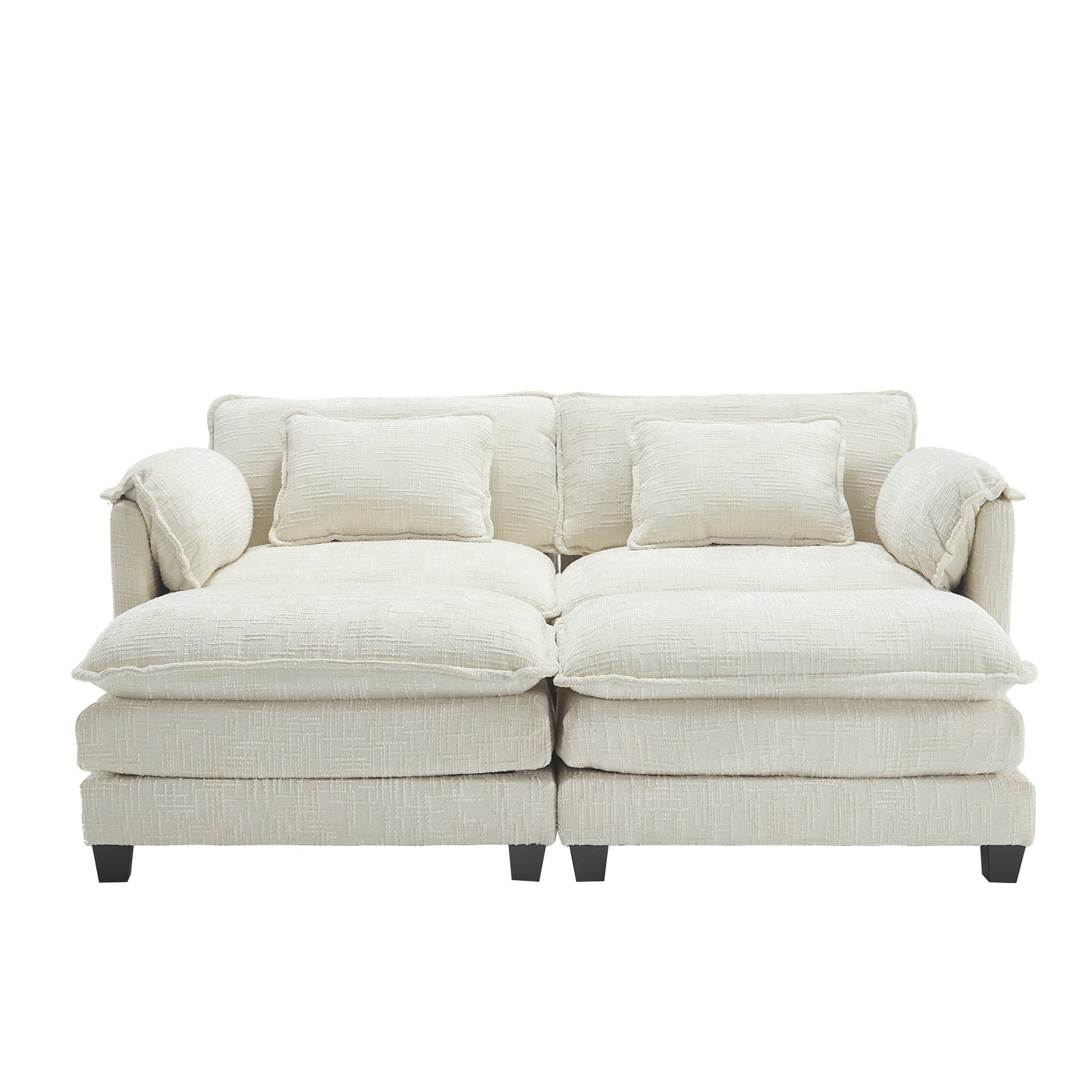 UNITED WE WIN Chenille fabric, solid construction, the overall structure of the sofa is stable, detachable armrests, two foot stools and two-seat sofa with side pockets-海智集-Default-