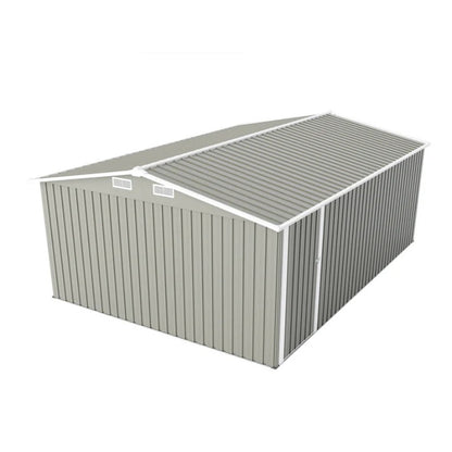 Campcraft Outdoor Storage Shed 10×14 FT with 3 Lockable Doors,Utility Tool Shed Metal Storage Garden Sheds Frame and 4 Vents,for Backyard,Patio,Lawn,Light Grey-海智集-Default-