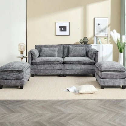 UNITED WE WIN Chenille fabric, solid construction, the overall structure of the sofa is stable, detachable armrests, two foot stools and two-seat sofa with side pockets-海智集-Default-