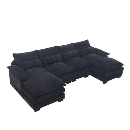 UNITED WE WIN Chenille, high quality sponge filling, solid wood frame, oversized four-seater, U-shaped combination sofa-海智集-Default-