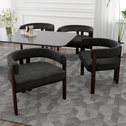 Modern Accent Chair Teddy Upholstered Armchair with Open Back 3 Legs Barrel Dining Chair Black-海智集-Default-