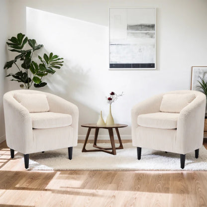 COOLMORE Living Room Accent Barrel Chair, Century Modern Style Decorative Chair, Armchair for Living Room with Thick Cushions and Pillows, Comfy Single Sofa Chair, Chair with Wooden Legs,Beige-海智集-Default-