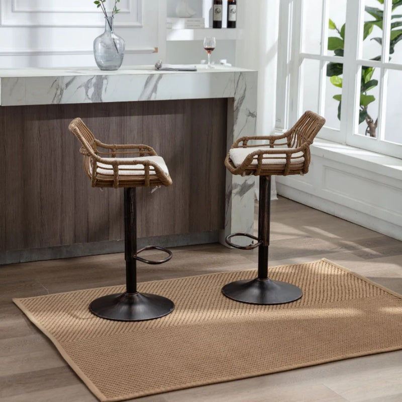 COOLMORE Modern Swivel Bar Stools Set of 2 with Adjustable Counter Height and Footrest in Beige Linen-海智集-Default-
