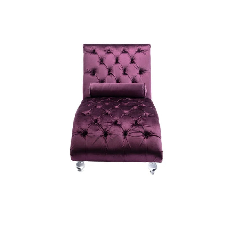 Velvet Chaise Lounge Indoor, Button-Tufted Upholstered Chaise Lounge Chair with Pillow for Bedroom Living Room Office, Purple Velvet-海智集-Default-