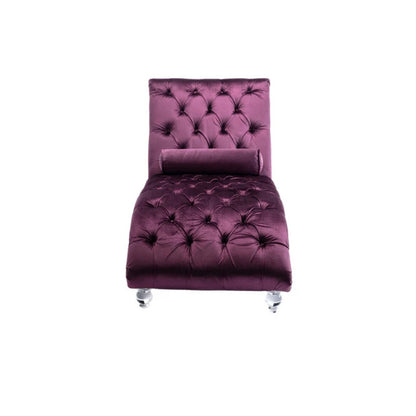 Velvet Chaise Lounge Indoor, Button-Tufted Upholstered Chaise Lounge Chair with Pillow for Bedroom Living Room Office, Purple Velvet-海智集-Default-