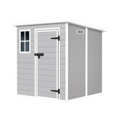 6x6 FT Storage Shed, Waterproof Resin Outdoor Storage Shed with Floor & Window & Lockable Doors and Vents, Tool Shed for Bike, Garden, Backyard,Lawn, All Weather Use, Light Grey-海智集-Default-