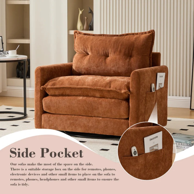 UNITED WE WIN Swivel Barrel Chair - Mid Century Modern Chair, Thick Padded Arm Chair with Solid Metal Base, Comfortable Single Sofa Chair, Swivel Accent Chair for Living Room Bedroom-海智集-Default-