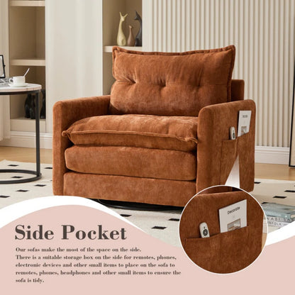 UNITED WE WIN Swivel Barrel Chair - Mid Century Modern Chair, Thick Padded Arm Chair with Solid Metal Base, Comfortable Single Sofa Chair, Swivel Accent Chair for Living Room Bedroom-海智集-Default-