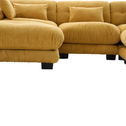 UNITED WE WIN Pelletized velvet U Shape Cloud Couch with 2 Ottomans,Free Combined 3 Seater Comfy Sofa with Bolster Armrest Pillows, sofa for Living Room-海智集-Default-