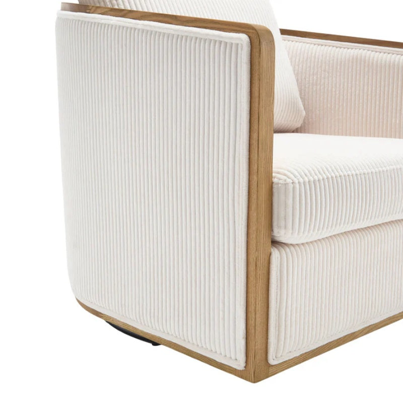 Corduroy Swivel Barrel Chair, Comfortable Accent Sofa Chair, 360 Degree Swivel, Beige, Corduroy, 30.12''x35.04''x30.31''-海智集-Default-