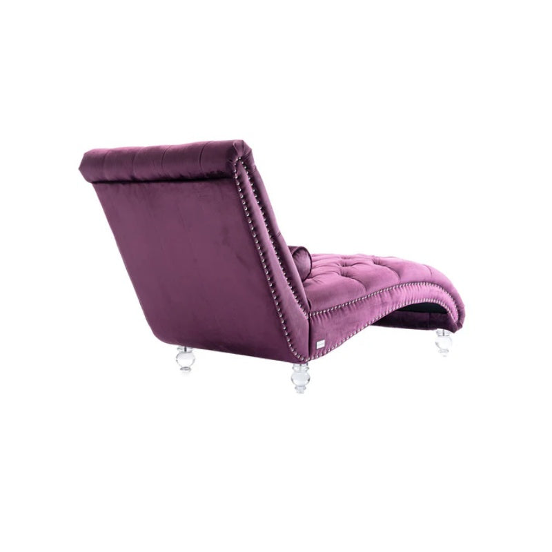 Velvet Chaise Lounge Indoor, Button-Tufted Upholstered Chaise Lounge Chair with Pillow for Bedroom Living Room Office, Purple Velvet-海智集-Default-