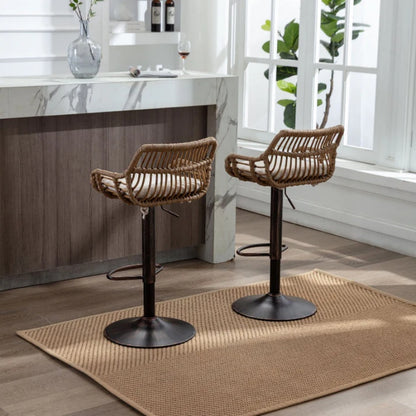 COOLMORE Modern Swivel Bar Stools Set of 2 with Adjustable Counter Height and Footrest in Beige Linen-海智集-Default-
