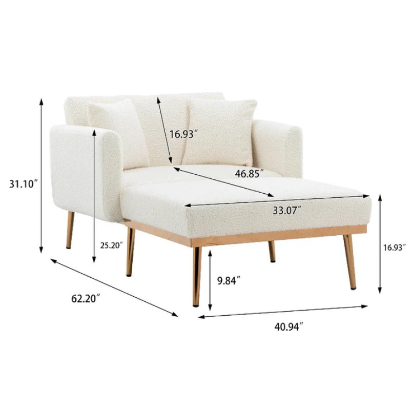 COOLMORE fashionable and classic style chaise lounge chair / accent chair for Living Room, bedroom (Teddy White)-海智集-Default-